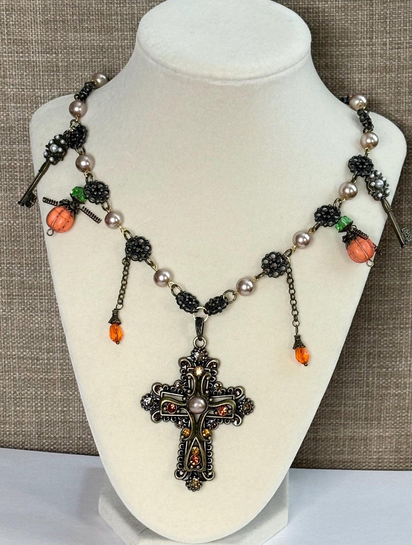 Halloween, Spooky, Cross Necklace, Fall, Autumn Jewelry