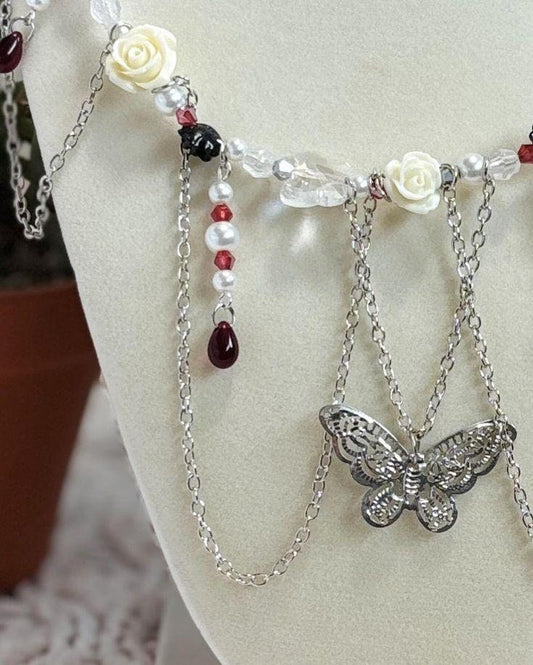 Intricate Gothic Silver Butterfly Necklace Huacheng TCGF Halloween Jewelry