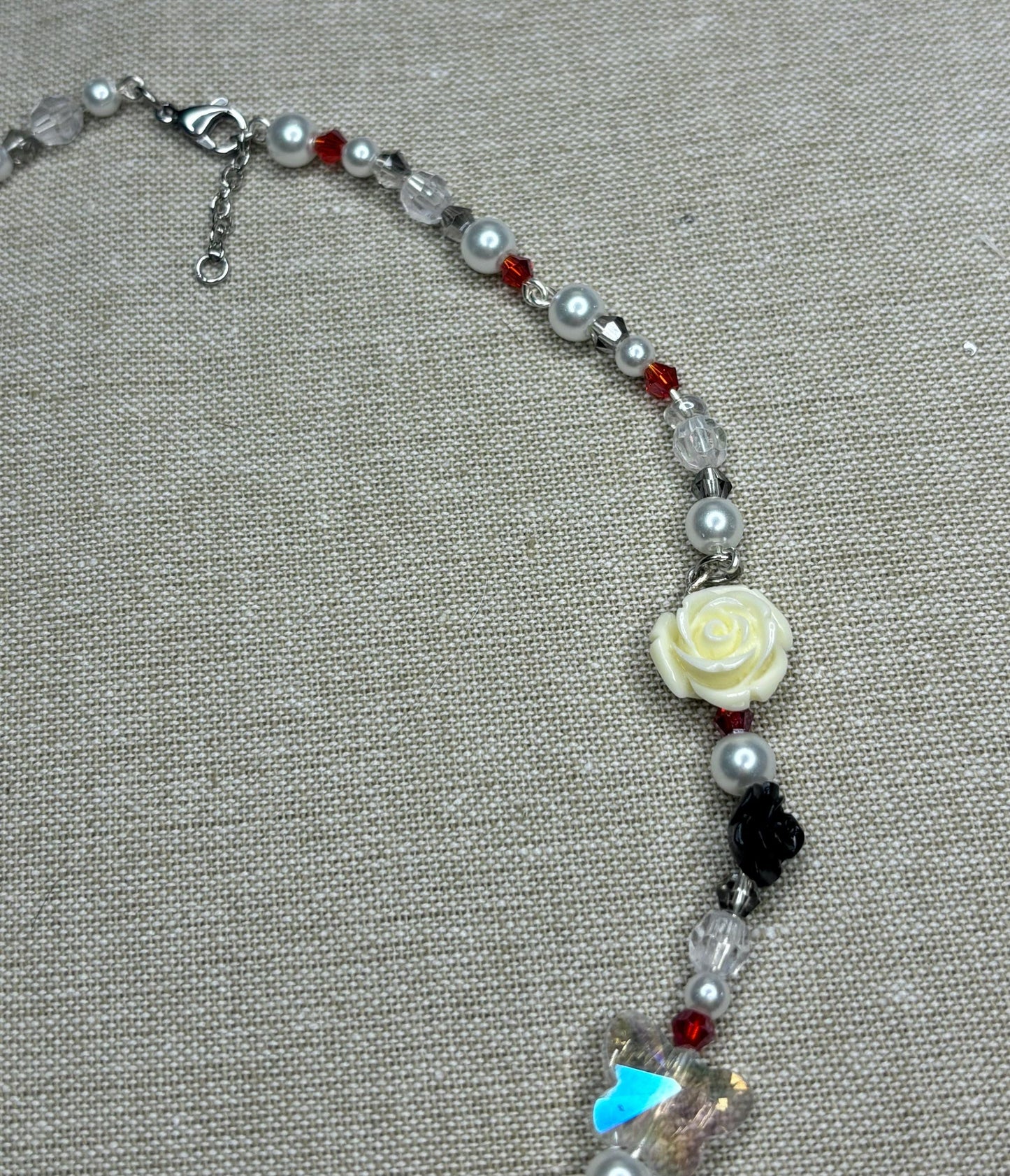 Elegant Red & Black Beaded Butterfly Pendant Necklace