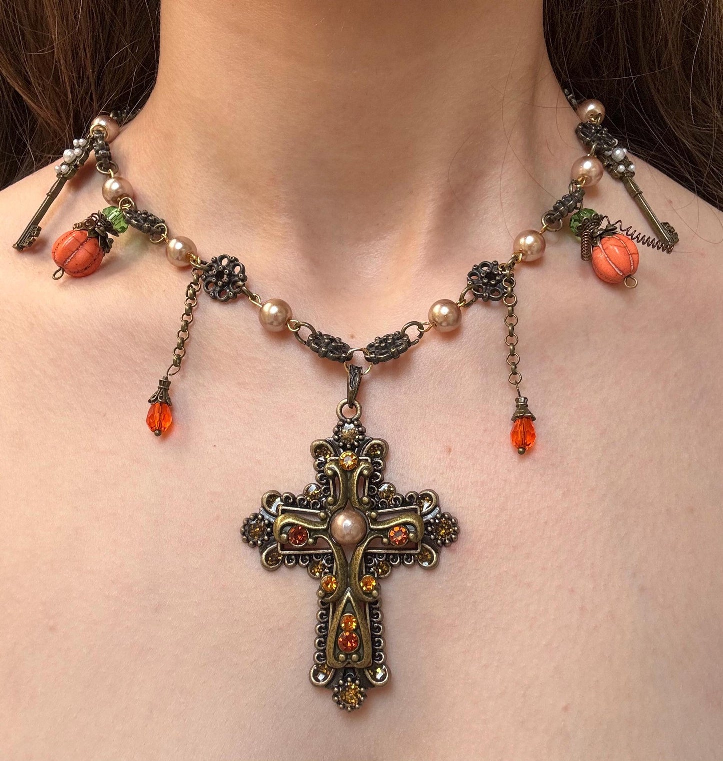 Halloween, Spooky, Cross Necklace, Fall, Autumn Jewelry